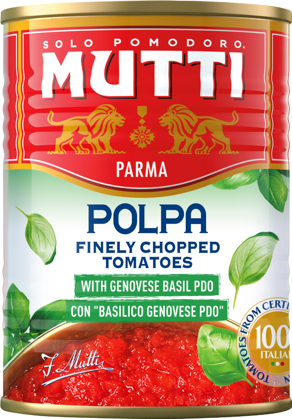 MUTTI Polpa Finely Chopped Tomatoes with Genovese Basil 400g