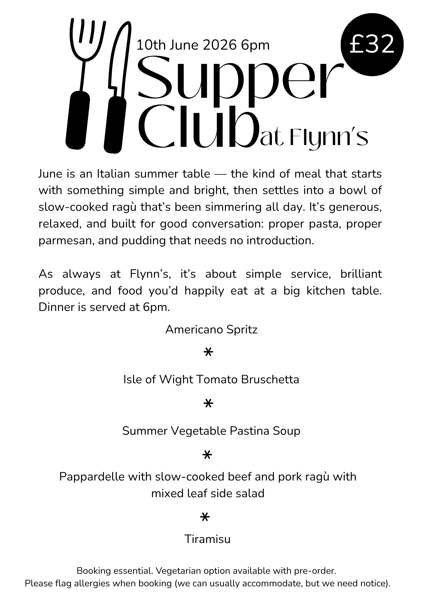 EVENT: Supper Club June ‘26, 10th June 6pm
