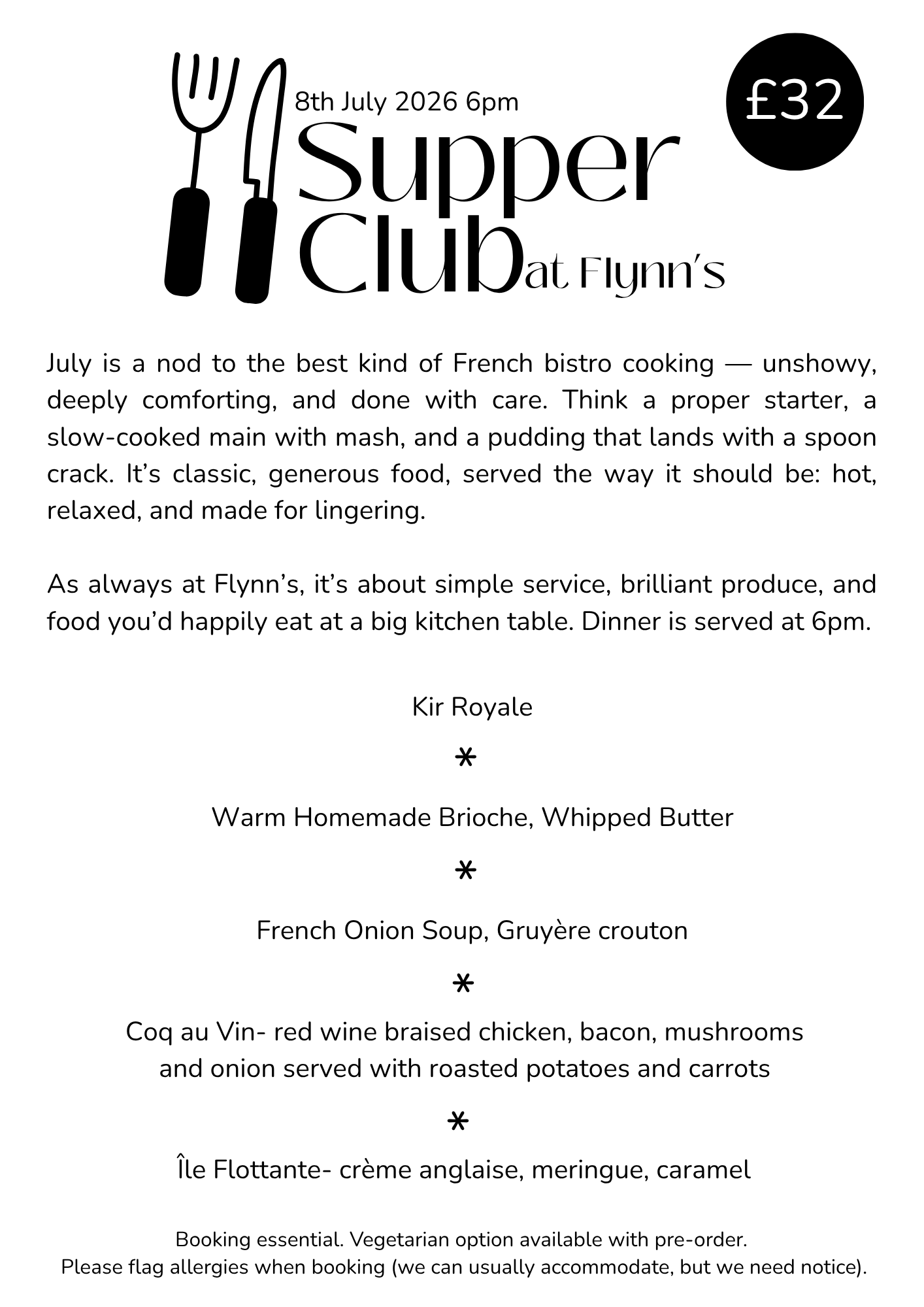 EVENT: Supper Club July ‘26, 8th July 6pm