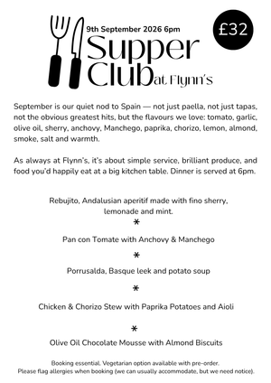 EVENT: Supper Club at Flynn’s - September 26 (Spain), Wednesday 9th September 6pm