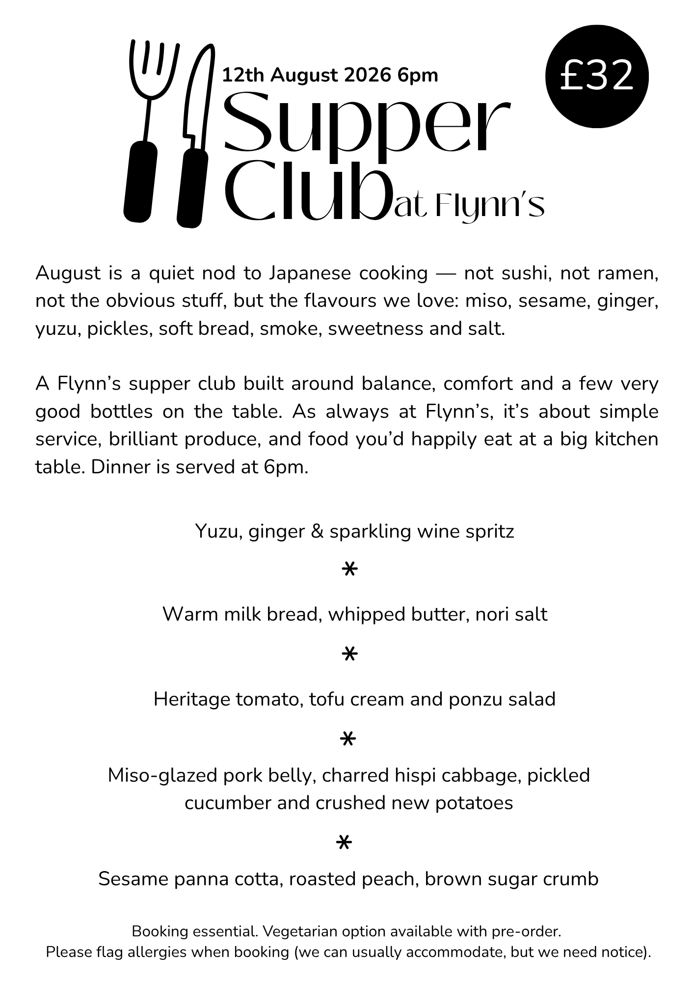 EVENT: Supper Club August ‘26, 12th August 6pm