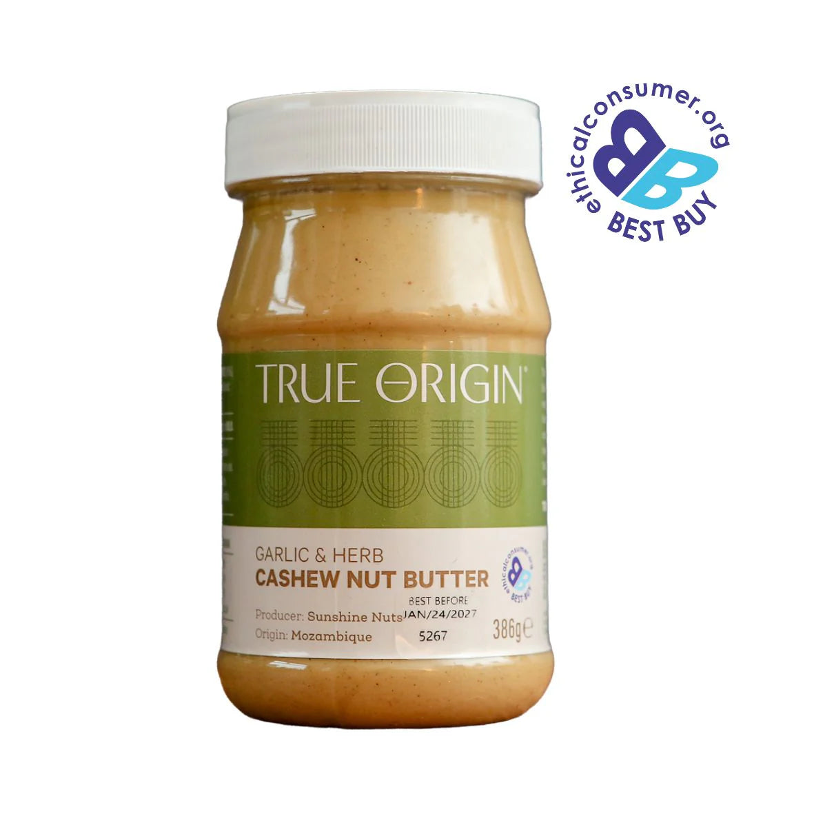 TRUE ORIGIN Garlic & Herb Cashew Nut Butter 386g