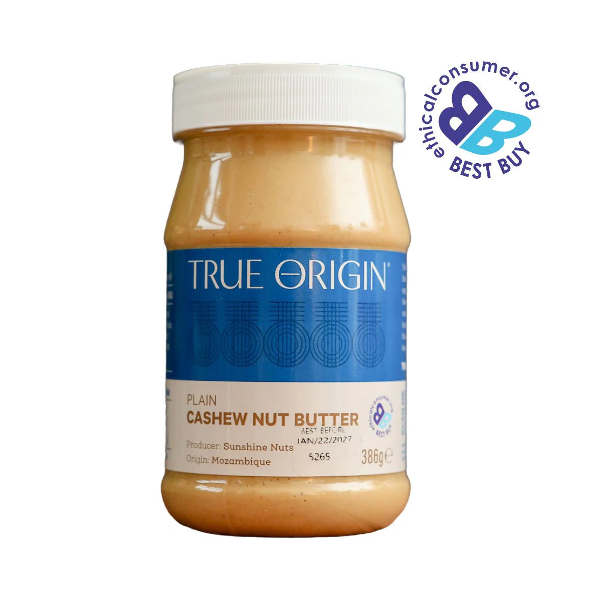 TRUE ORIGIN Plain Cashew Nut Butter 386g