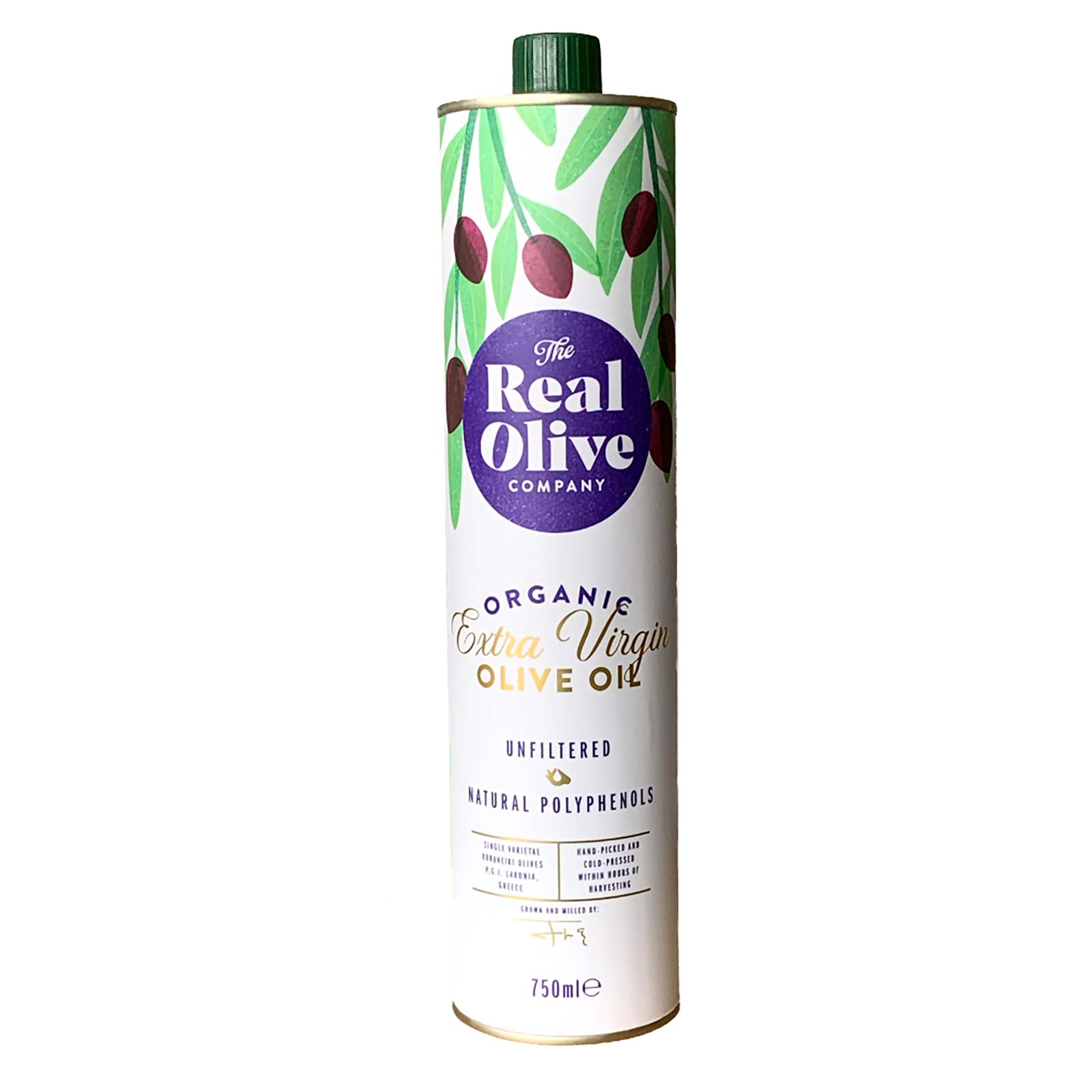 THE REAL OLIVE COMPANY Organic Unfiltered Polyphenol-Rich Greek Extra Virgin Olive Oil 750ml