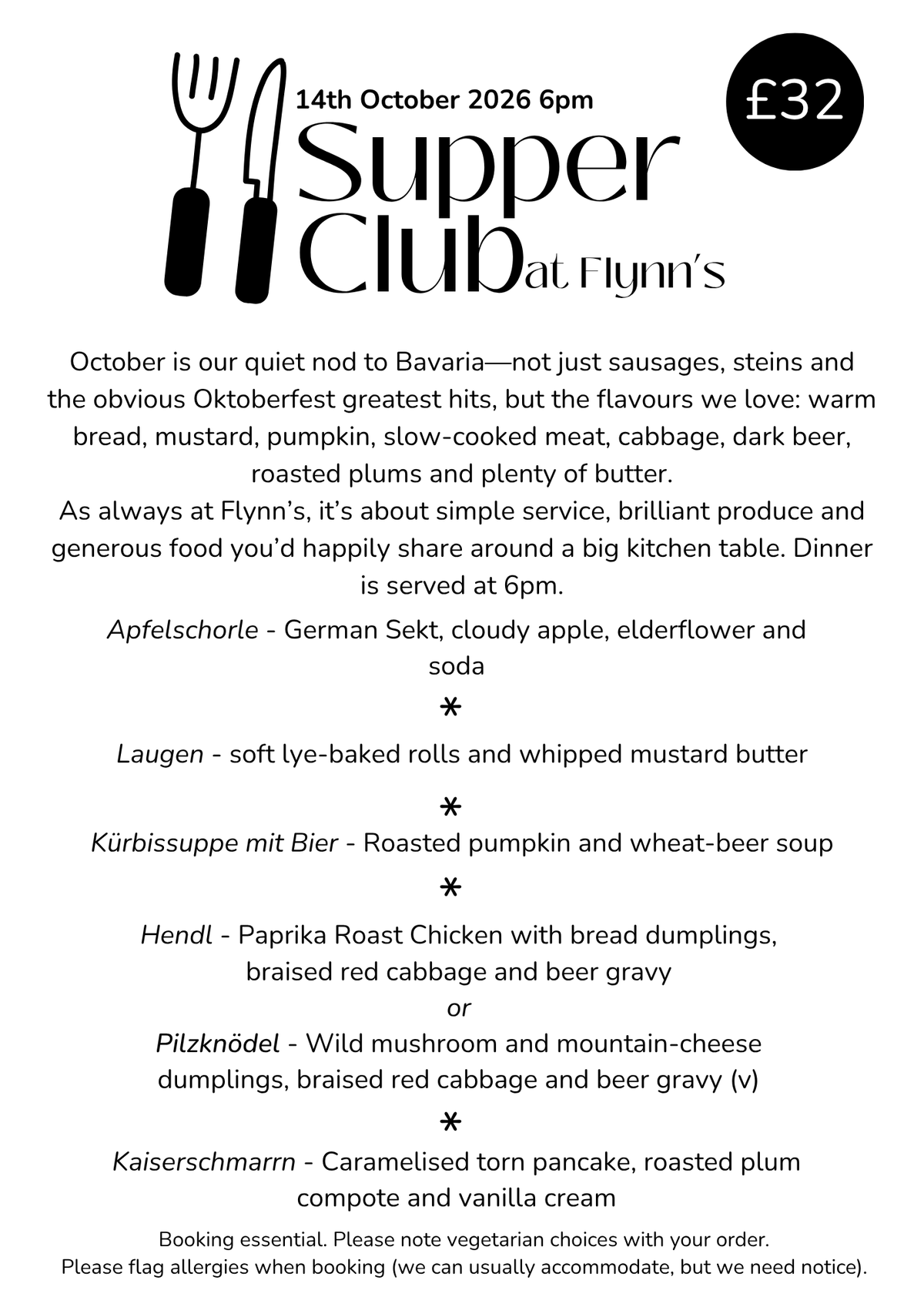 EVENT: Supper Club (Bavaria) - Wednesday 14th October 2026, 6:00pm 