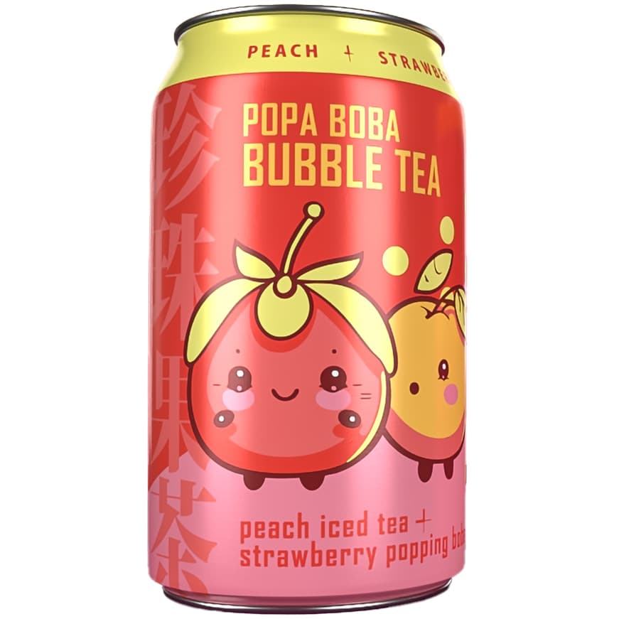 Popa Boba – Peach Iced Tea with Strawberry Popping Boba (320 ml)
