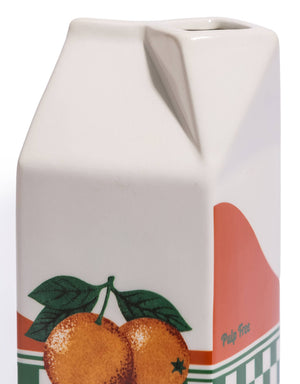 Orange Juice Carton Ceramic Stem Vase 