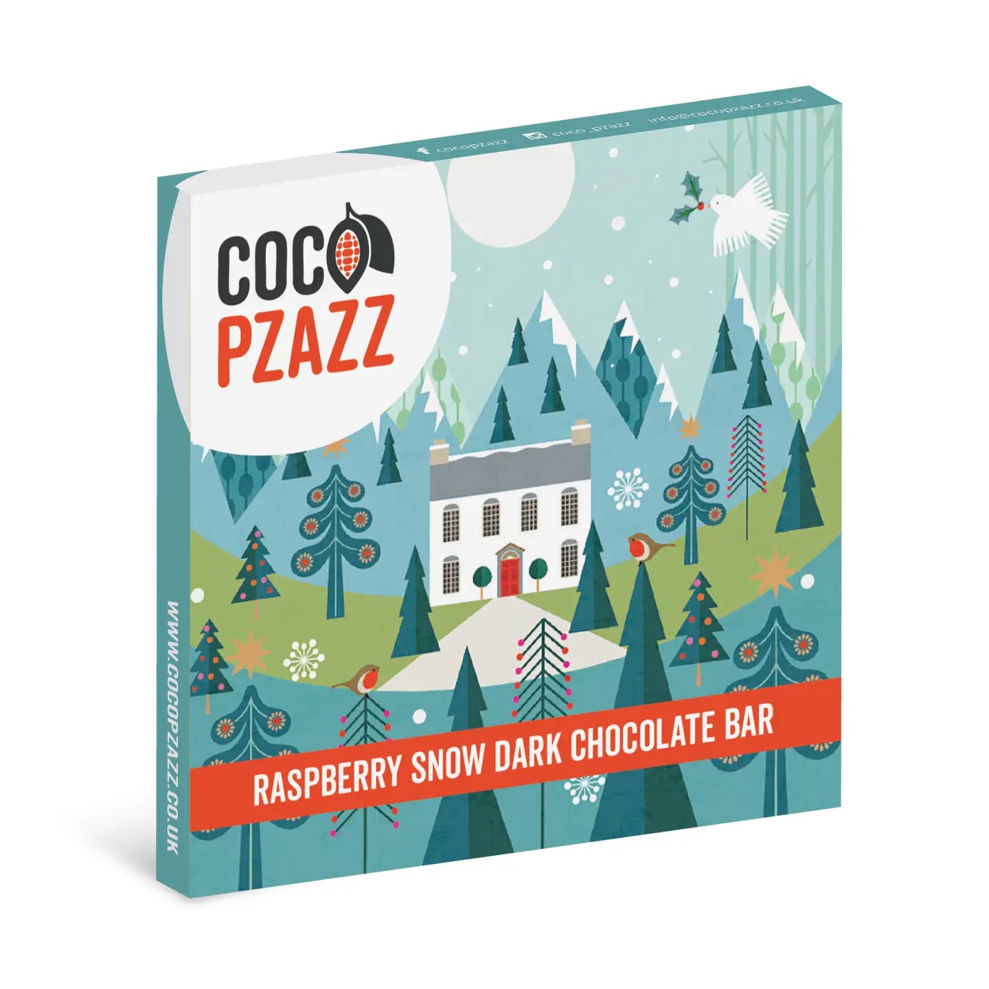 COCO PZAZZ Christmas Hilberry Snowy Raspberry Dark Chocolate 80g 