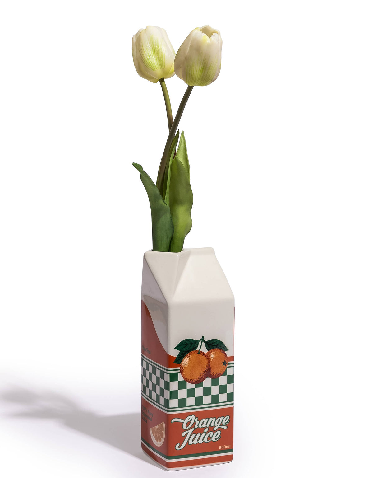 Orange Juice Carton Ceramic Stem Vase 