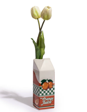 Orange Juice Carton Ceramic Stem Vase 