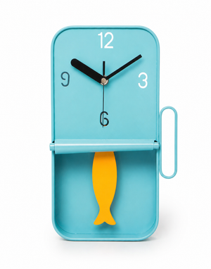 Blue Metal Sardine Tin Pendulum Wall Clock 
