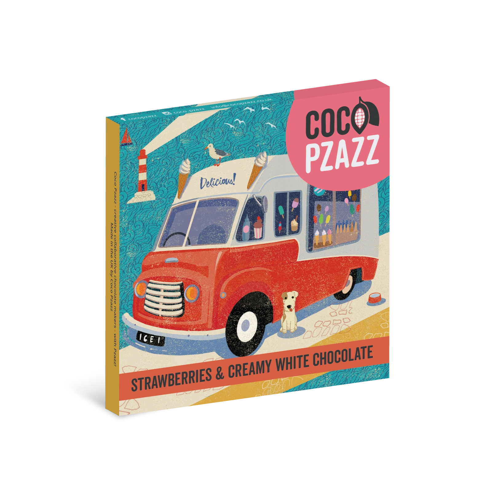 COCO PZAZZ Rocket68 Strawberries & Creamy White Chocolate Bar 80g 